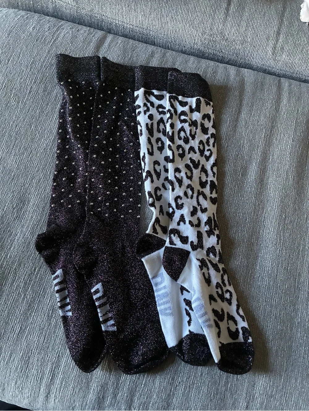 VS Pink Sparkle Black & White Leopard Crew Socks - Pack of 2